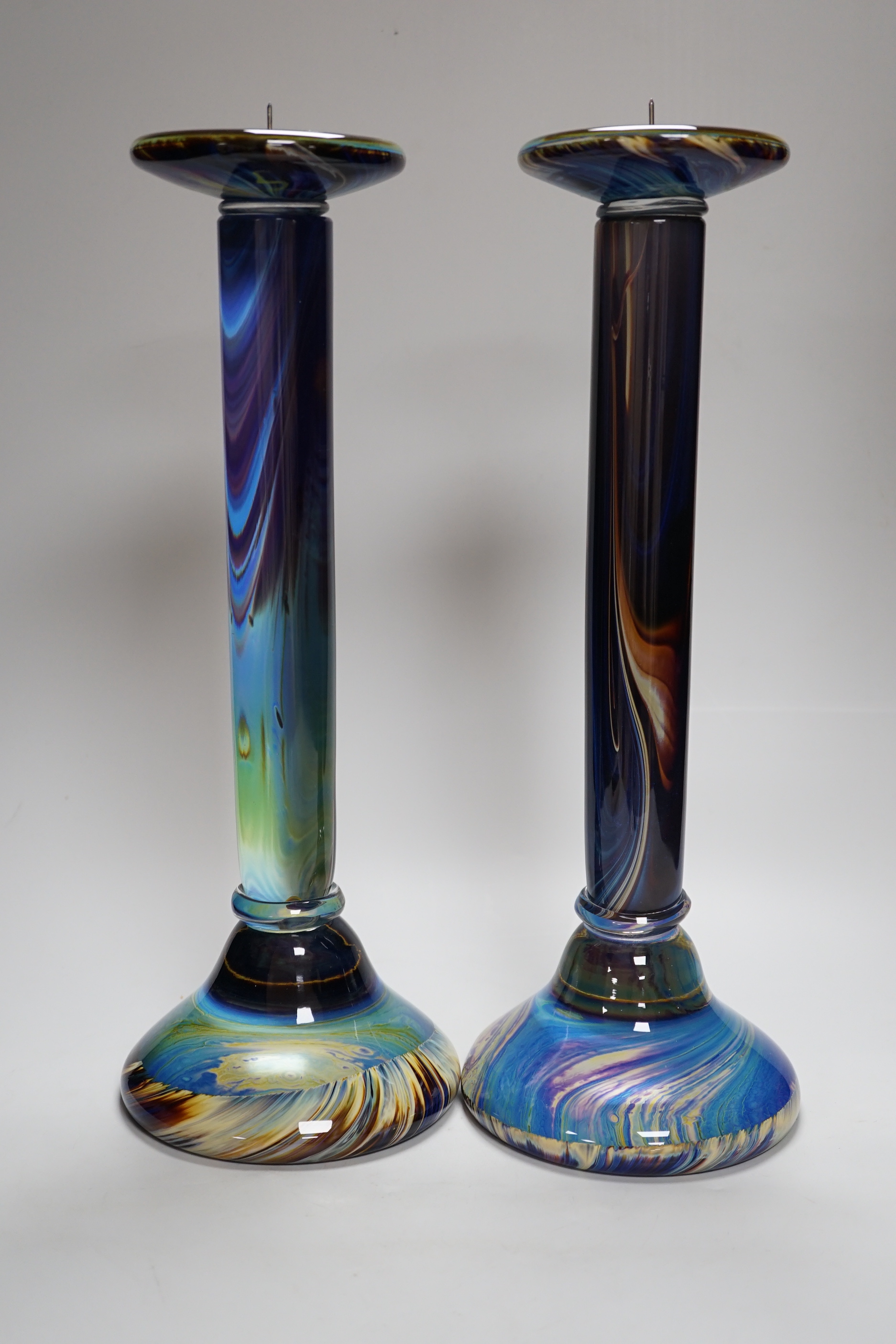 A pair of Murano art glass candlesticks, signed Dino Rosia, 40cm high
